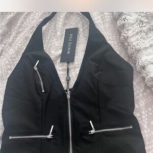 White fox halter crop top